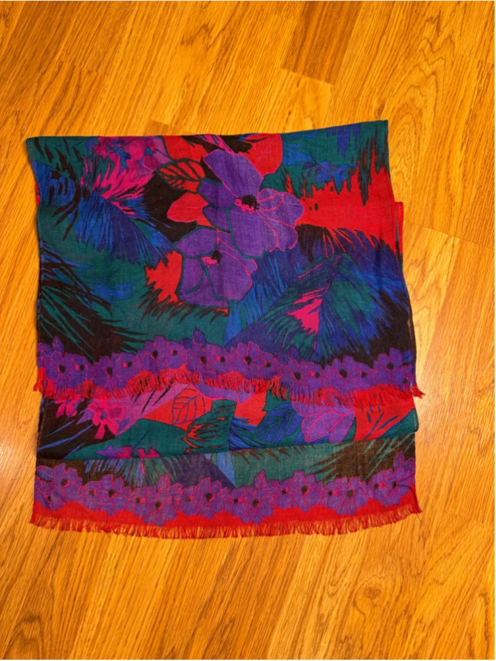 Vintage 80s 90s Jewel Tone Tropical Floral Scarf Wrap 56”
